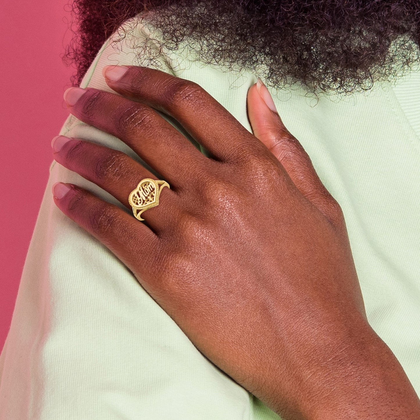 14k #1 MOM in Heart Ring