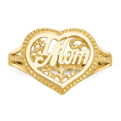 14k #1 Mom in Heart Ring