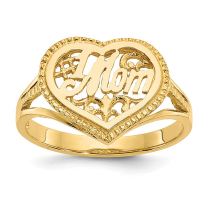 14k #1 Mom in Heart Ring