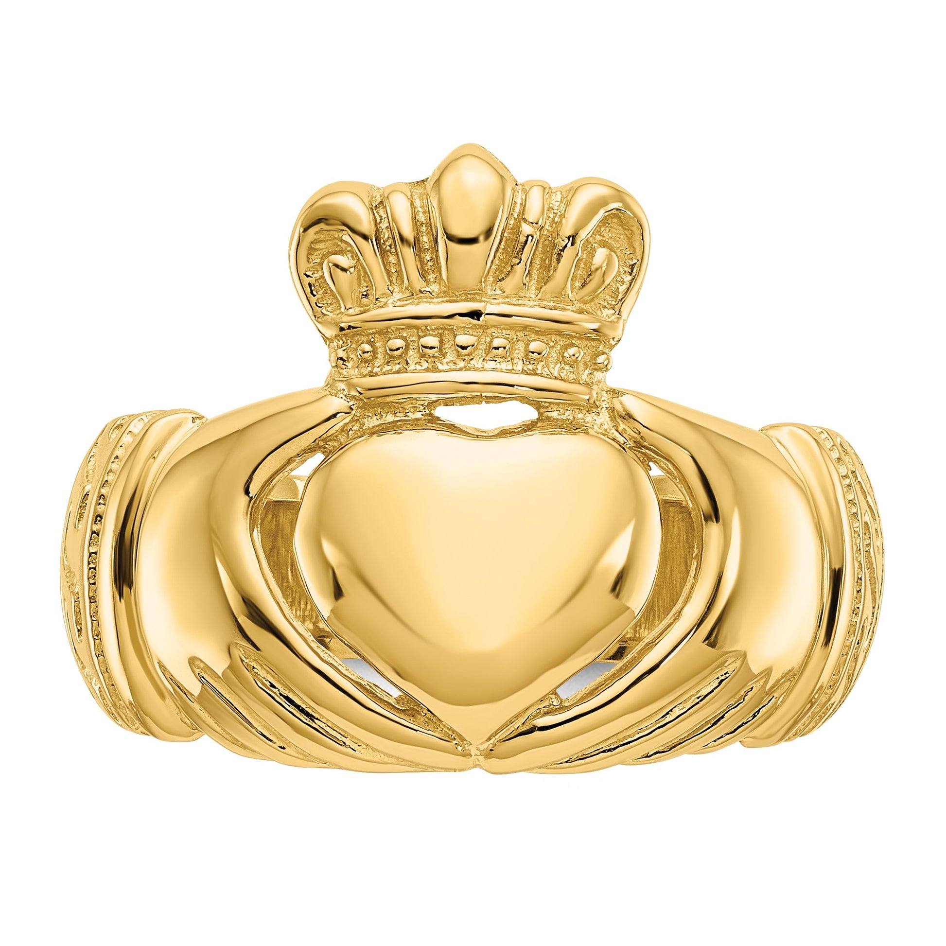 14k Polished Mens Domed Claddagh Ring