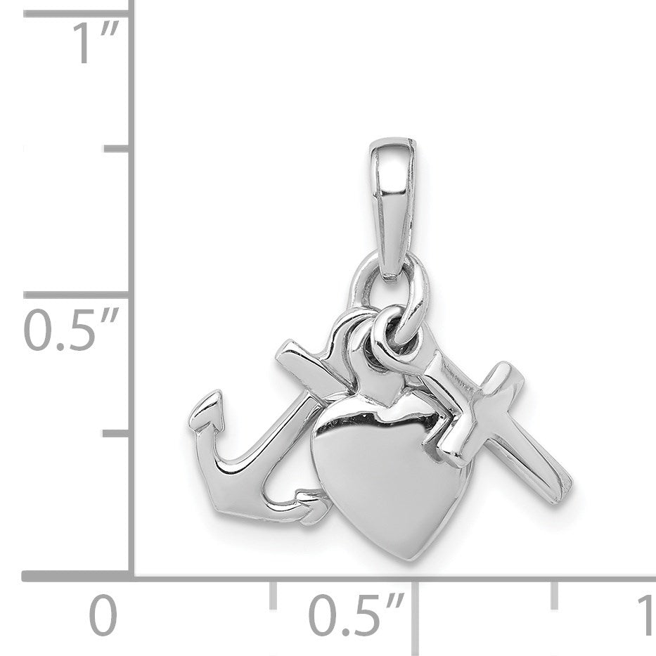 14K White Gold 3-D Faith, Hope and Charity Charm