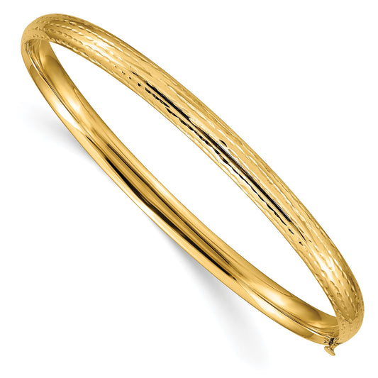 14k 3/16 Polished Diamond-cut Fancy 4.75mm Hinged Oval Bangle Bracelet
