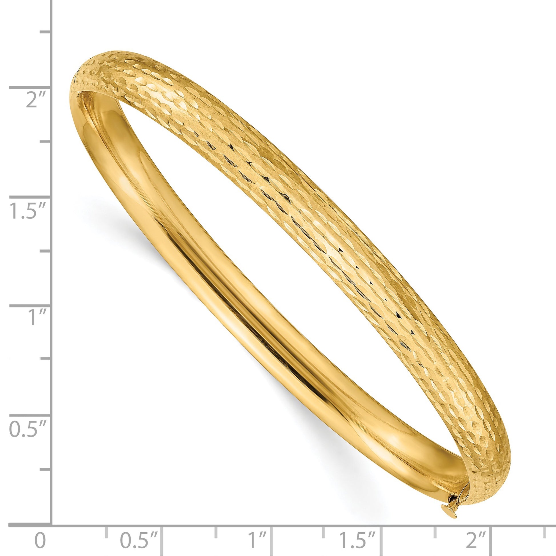 14k 4/16 Polished Diamond-cut Fancy 6.50mm Hinged Oval Bangle Bracelet