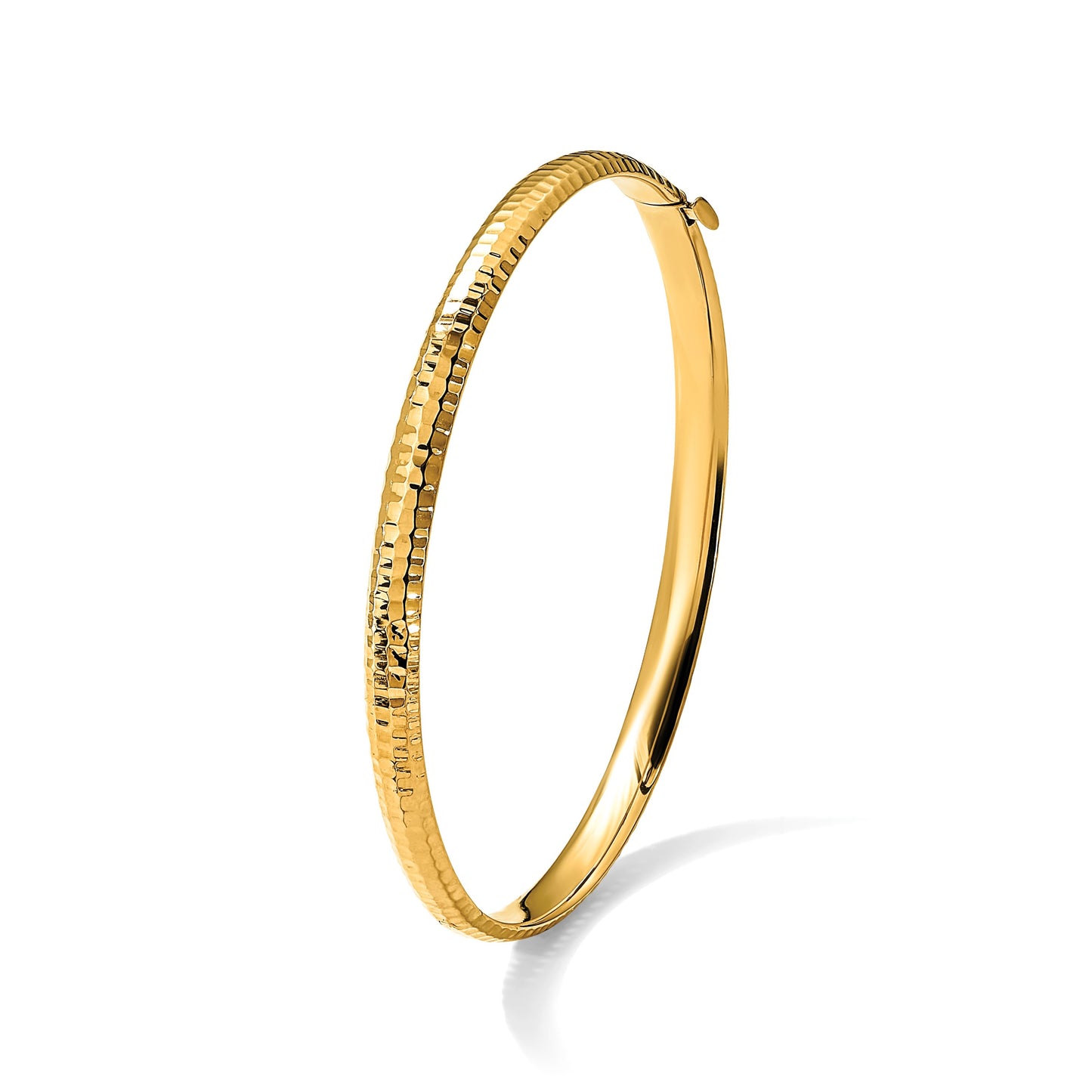 14k 3/16 Polished Fancy Hammered 4.75mm Hinged Oval Bangle Bracelet