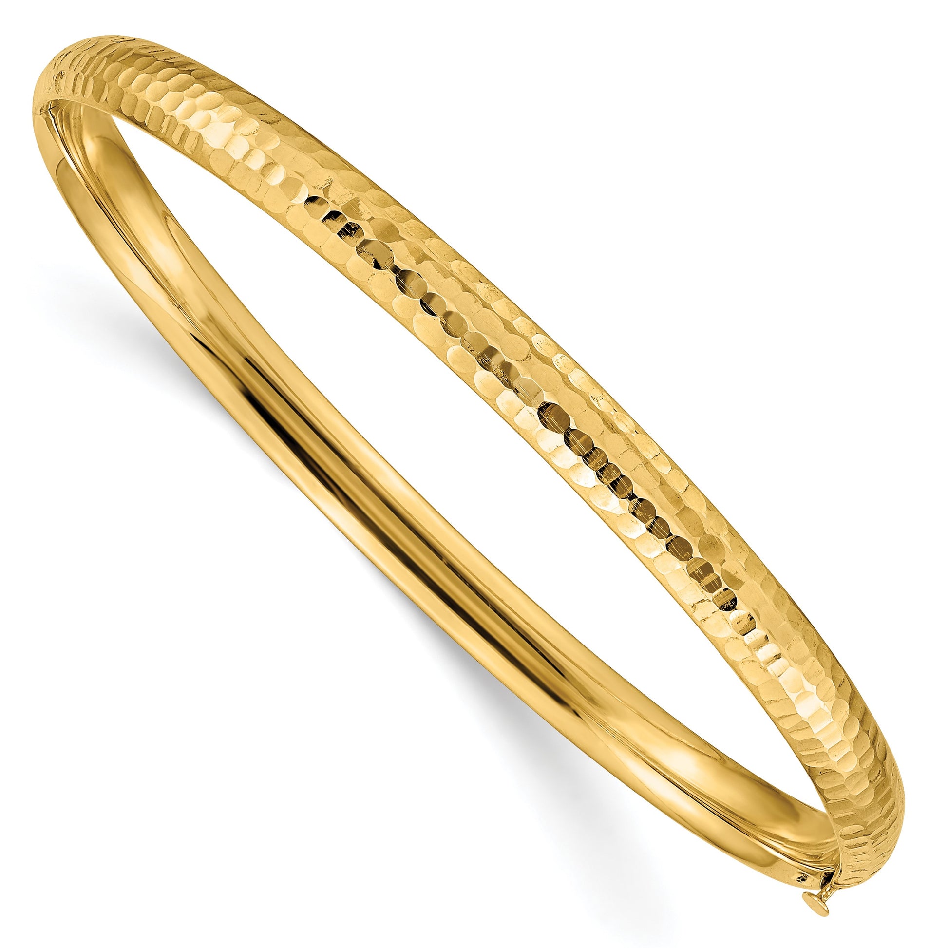14k 3/16 Polished Fancy Hammered 4.75mm Hinged Oval Bangle Bracelet