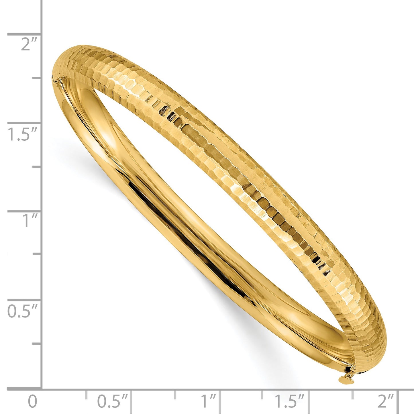14k 4/16 Polished Fancy Hammered 6.50mm Hinged Oval Bangle Bracelet