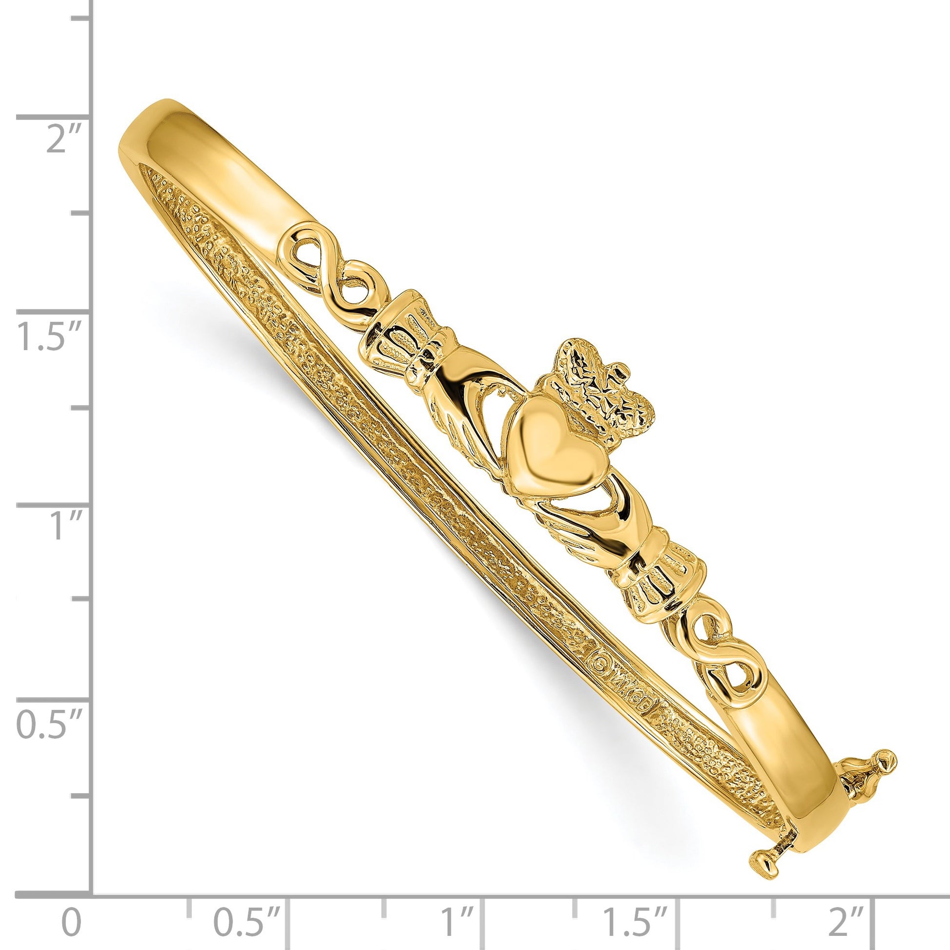 14k Polished Claddagh 4.00mm Hinged Oval Bangle Bracelet