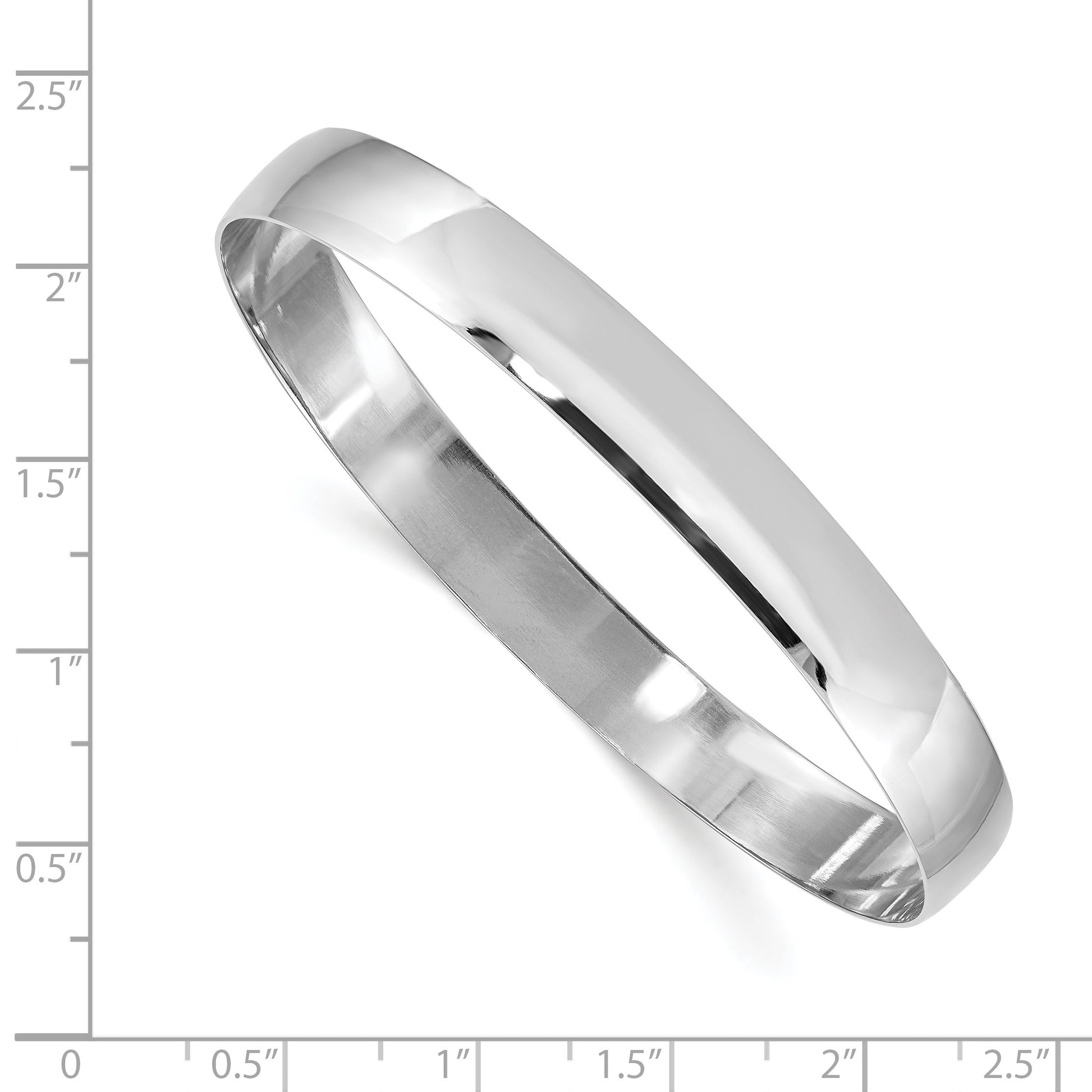 14k White Gold 8mm Solid Polished Half-Round Slip-On Round Bangle Bracelet