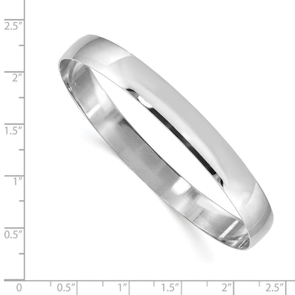 14k White Gold 8mm Solid Polished Half-Round Slip-On Round Bangle Bracelet