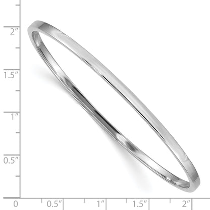 14k White Gold Polished Square Tube 3.00mm Slip-on Round Bangle Bracelet