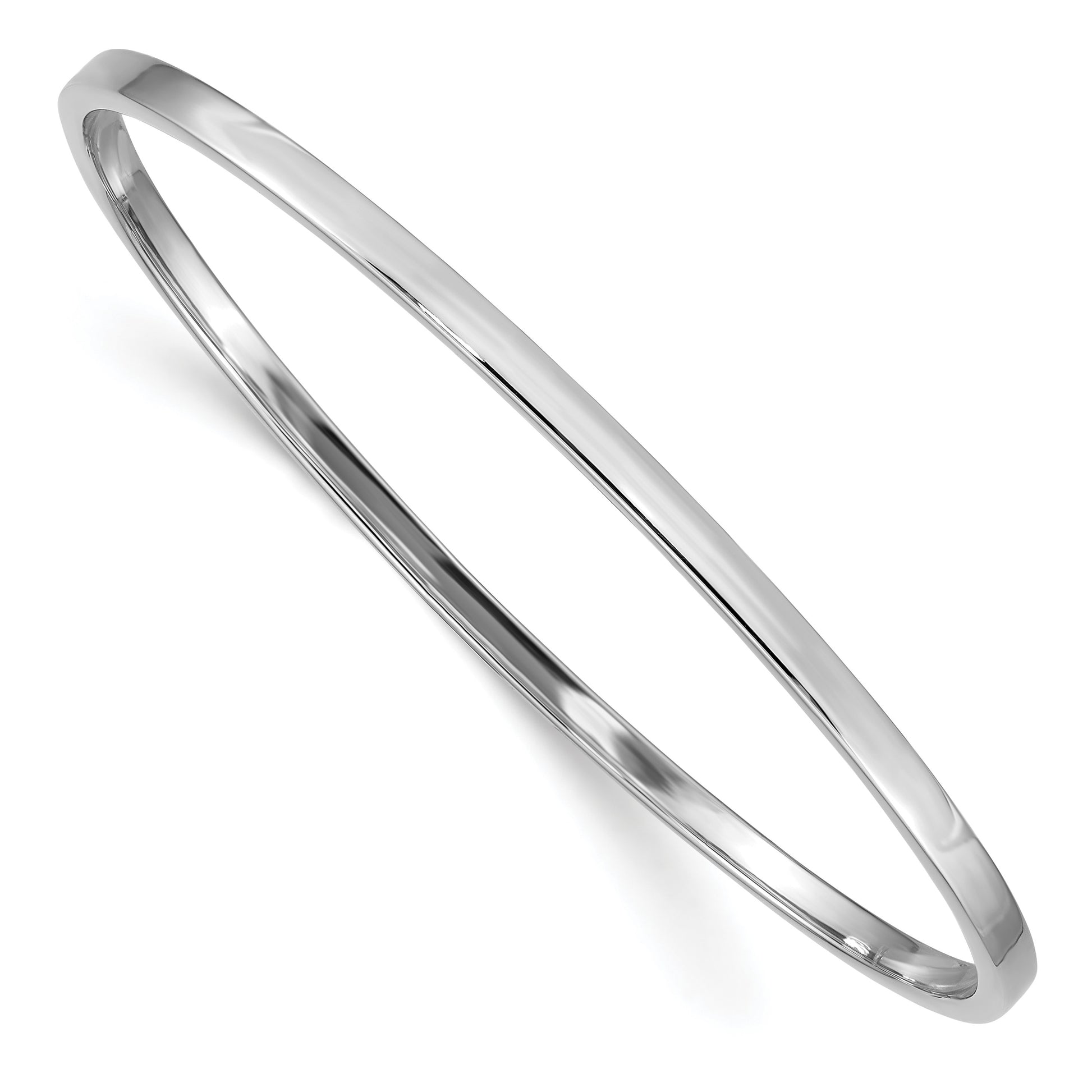 14k White Gold Polished Square Tube 3.00mm Slip-on Round Bangle Bracelet