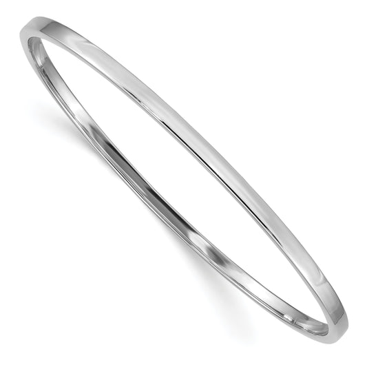 14k White Gold Polished Square Tube 3.00mm Slip-on Round Bangle Bracelet