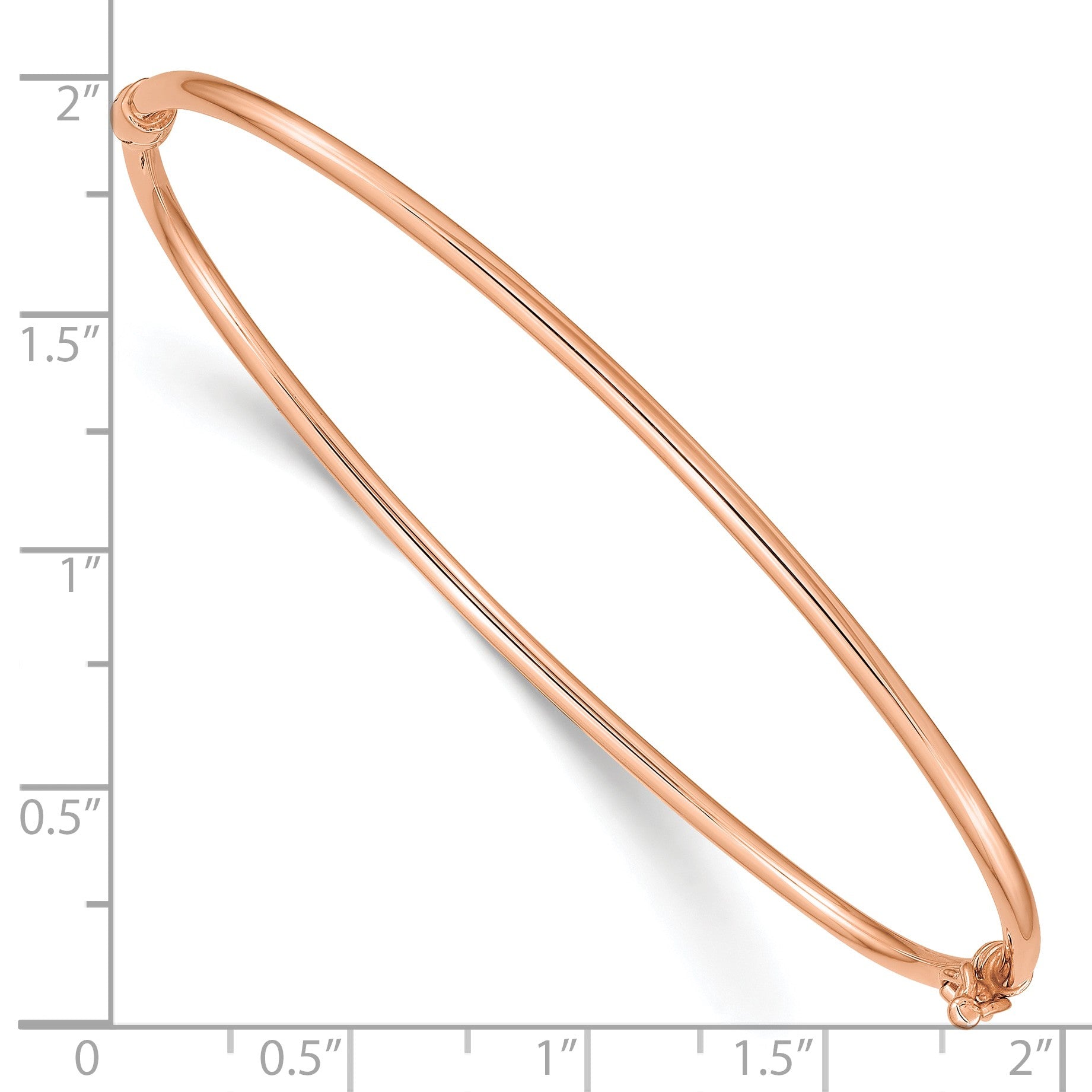 14k Rose Gold Polished 2.00mm Hinged Oval Bangle Bracelet