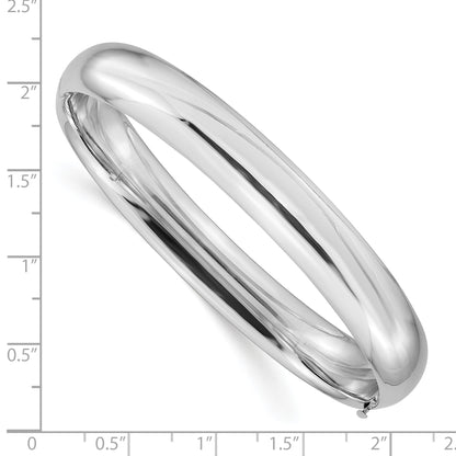 14k White Gold High Polished 10.00mm Hinged Oval Bangle Bracelet