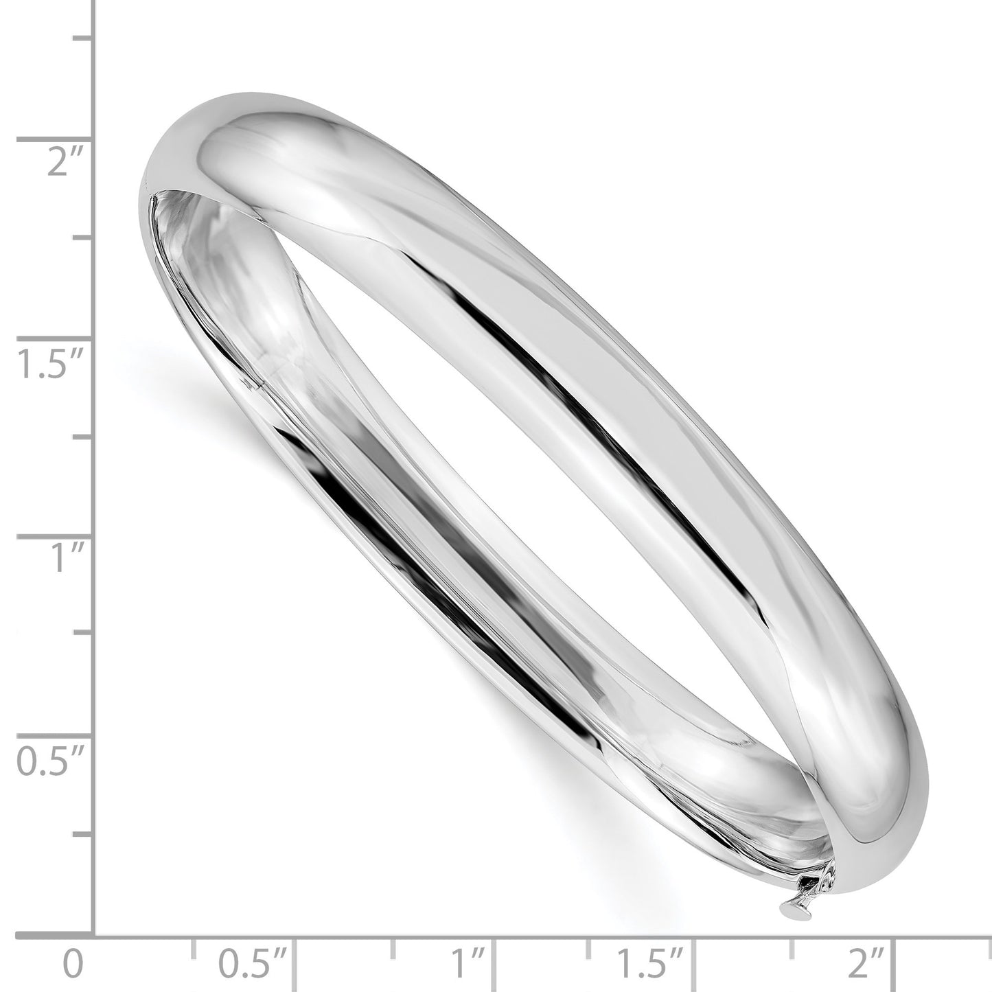 14k White Gold High Polished 8.00mm Hinged Oval Bangle Bracelet