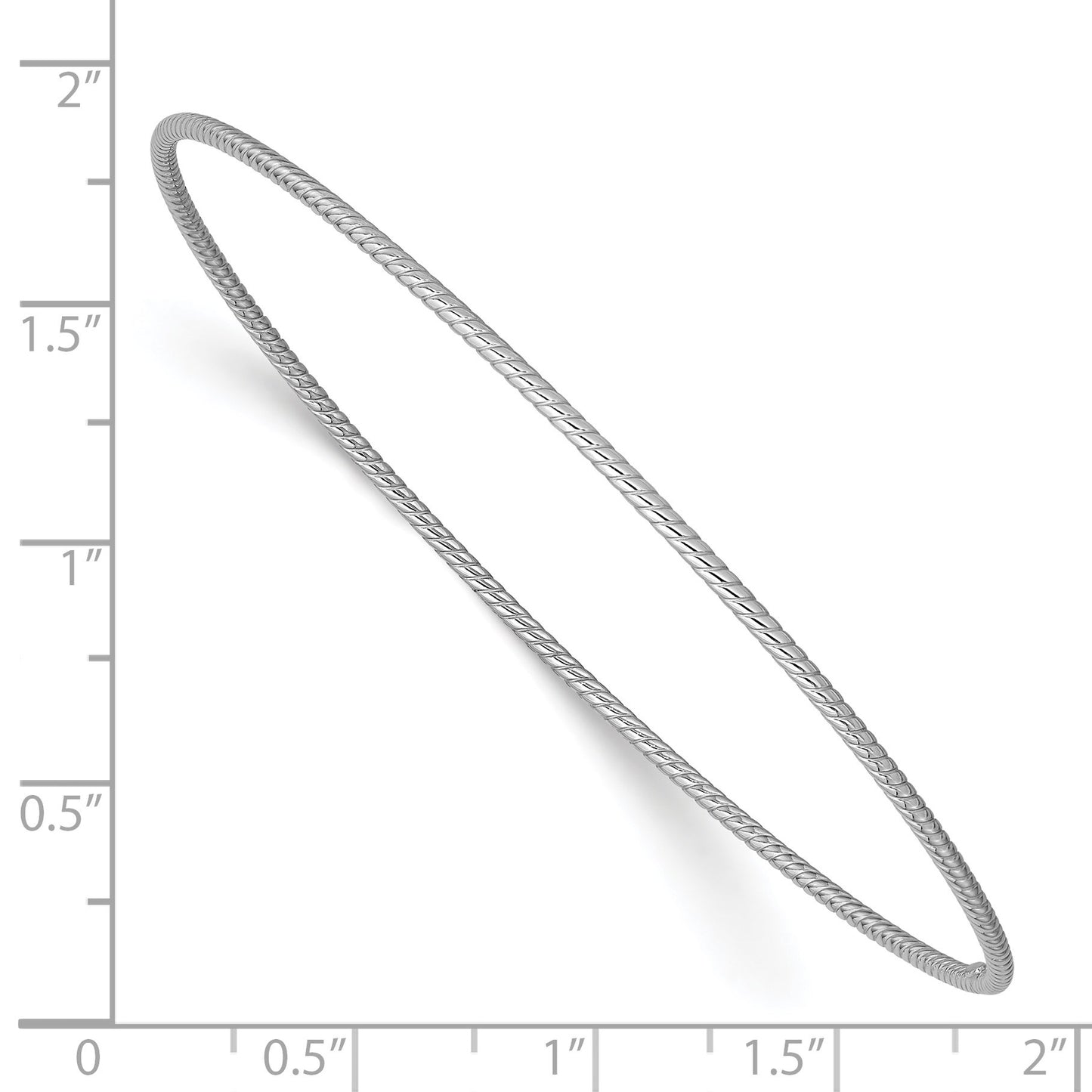 14k White Gold Polished Textured Twist 1.50mm Slip-on Round Bangle Bracelet