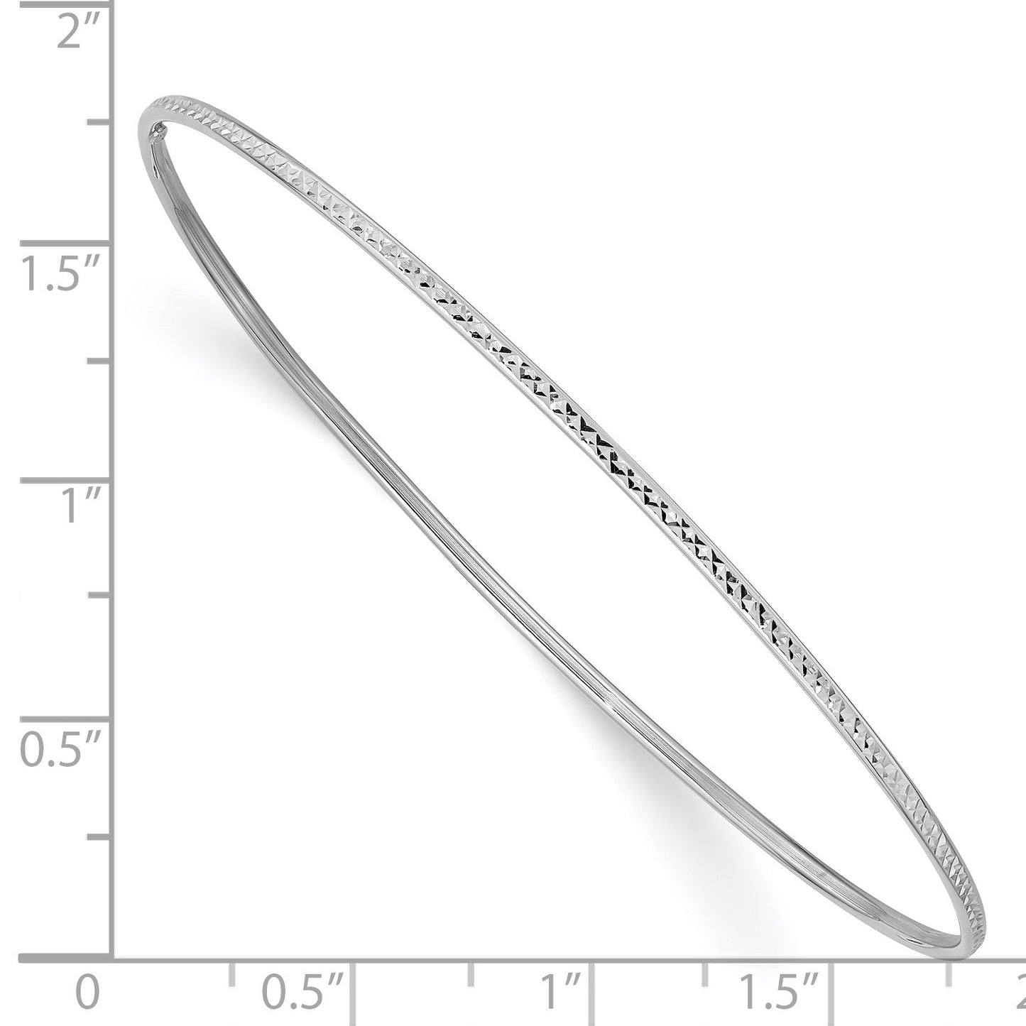 14k White Gold Polished Diamond-Cut 1.50mm Slip-on Round Bangle Bracelet