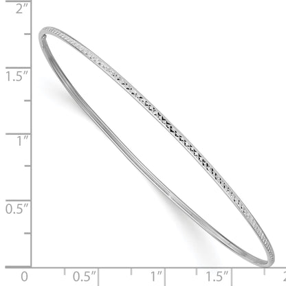 14k White Gold Polished Diamond-Cut 1.50mm Slip-on Round Bangle Bracelet