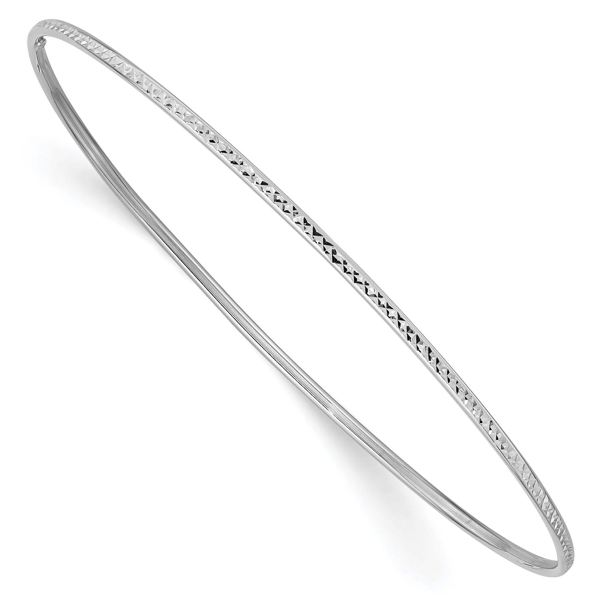 14k White Gold Polished Diamond-Cut 1.50mm Slip-on Round Bangle Bracelet