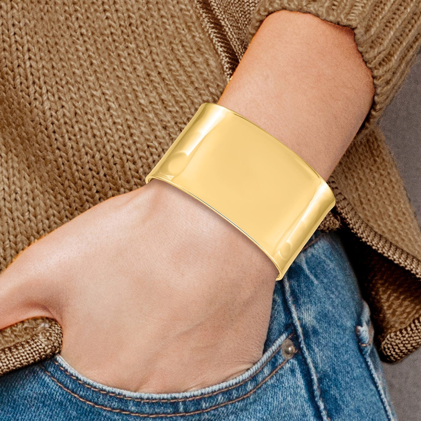 14K 37mm Polished Cuff Bangle Bracelet