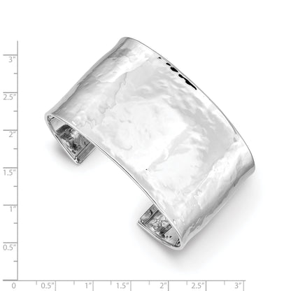 14k White Gold 37mm Hammered Polished Cuff Bangle Bracelet