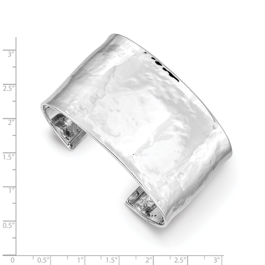 14k White Gold 37mm Hammered Polished Cuff Bangle Bracelet