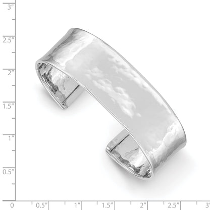 14k White Gold 19mm Hammered Polished Cuff Bangle Bracelet