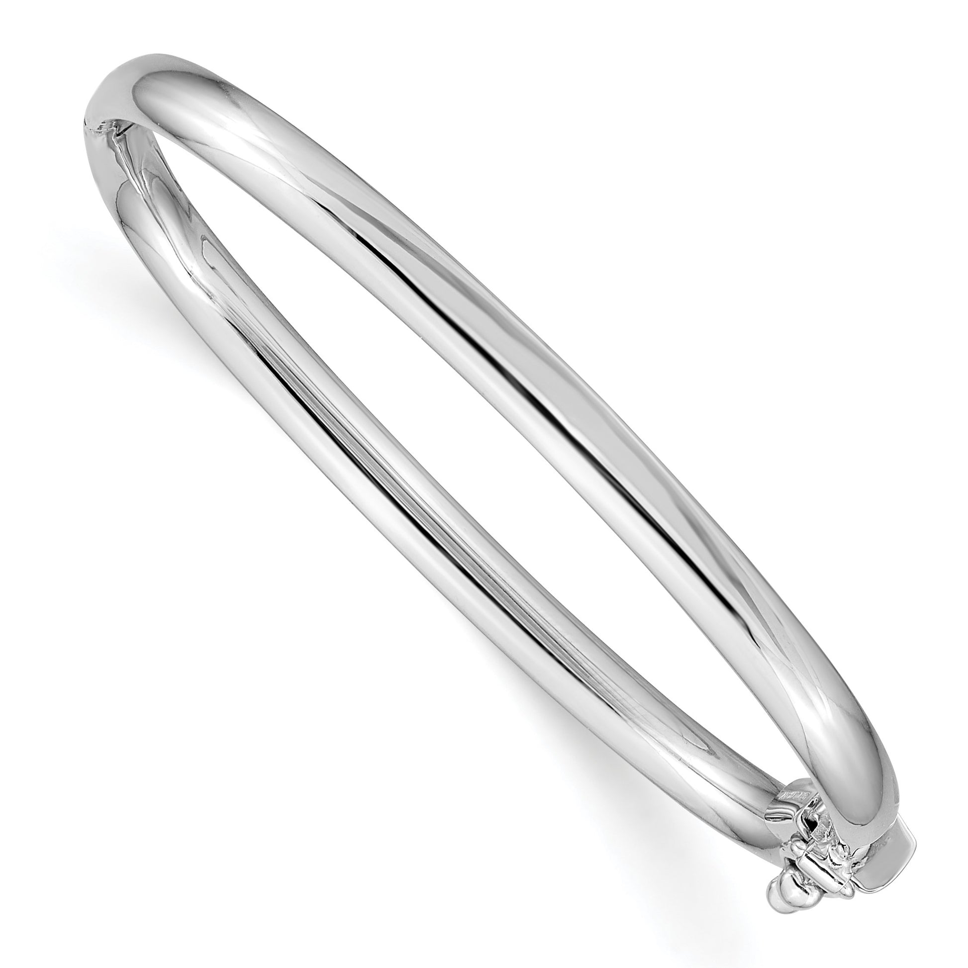 14k White Gold Polished 3.75mm Hinged Safety Clasp Baby Bangle