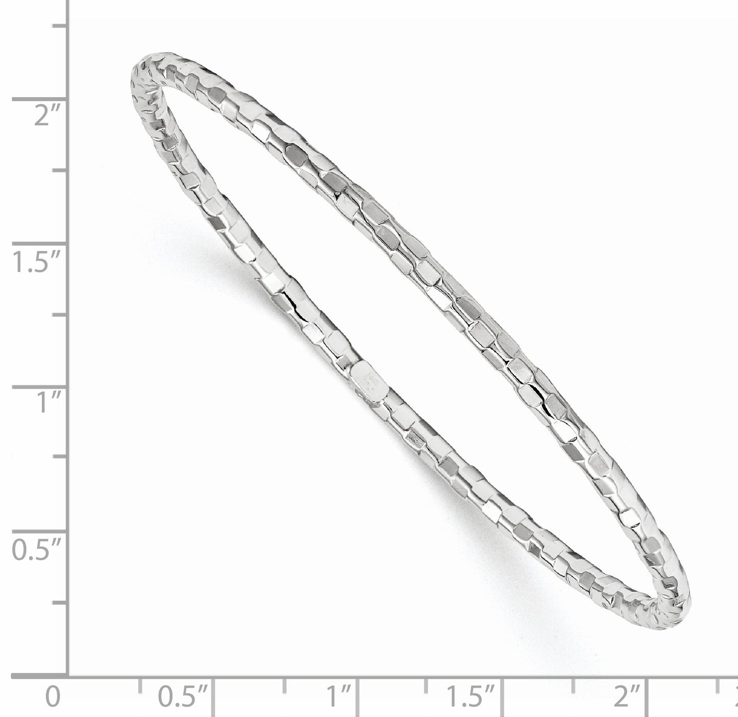 14k White Gold Polished Textured 3.00mm Slip-on Round Bangle Bracelet