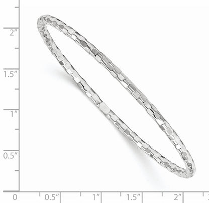 14k White Gold Polished Textured 3.00mm Slip-on Round Bangle Bracelet