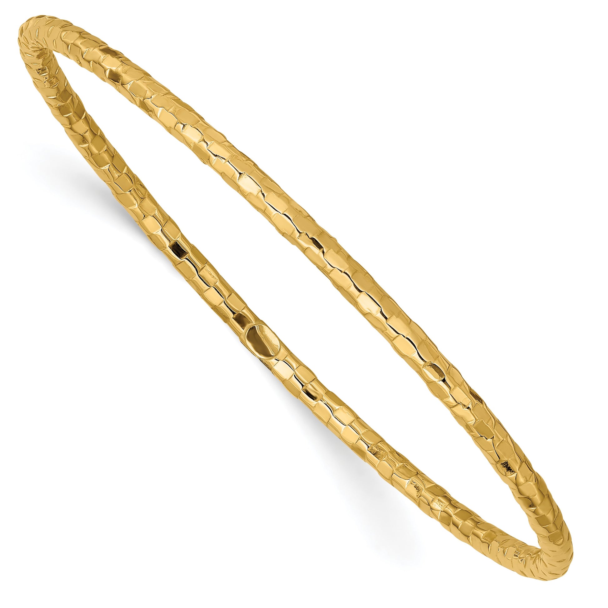 14k Polished Textured 3.00mm Slip-on Round Bangle Bracelet