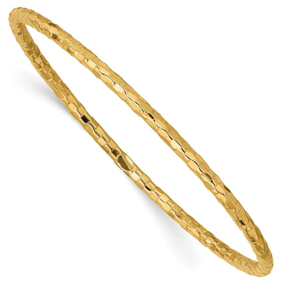 14k Polished Textured 3.00mm Slip-on Round Bangle Bracelet