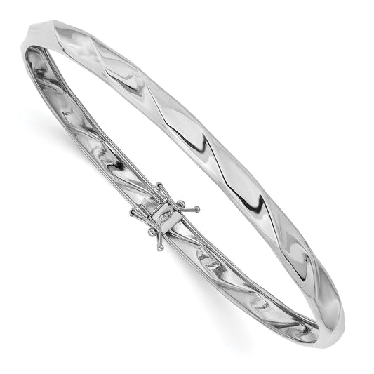 14k White Gold Polished Twisted 5.00mm Flexible Round Bangle Bracelet