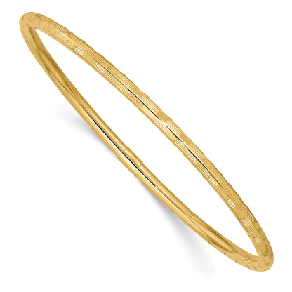14k Polished Diamond-cut 3.00mm Slip-on Round Bangle Bracelet