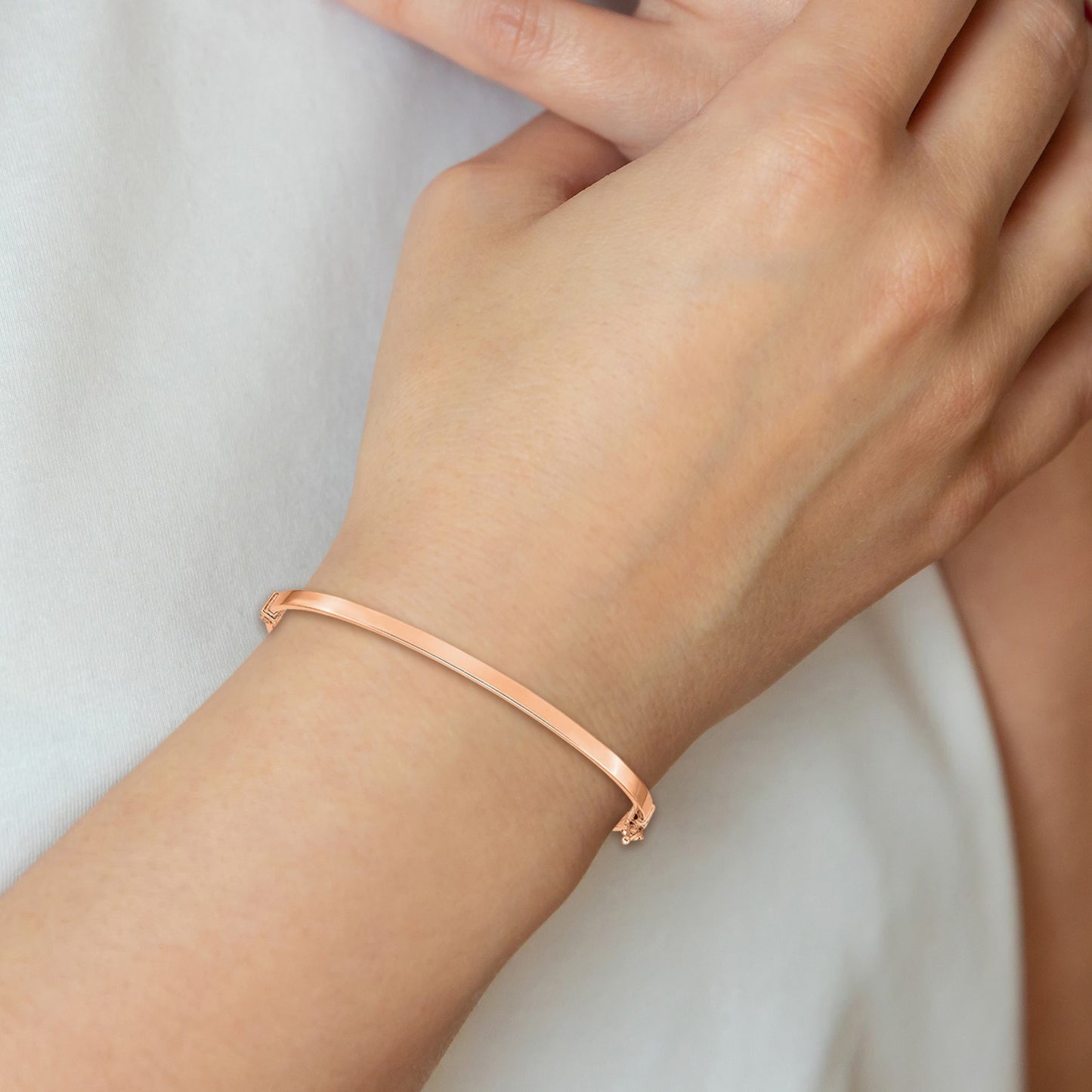 14k Rose Gold Polished 3.00mm Hinged Oval Bangle Bracelet