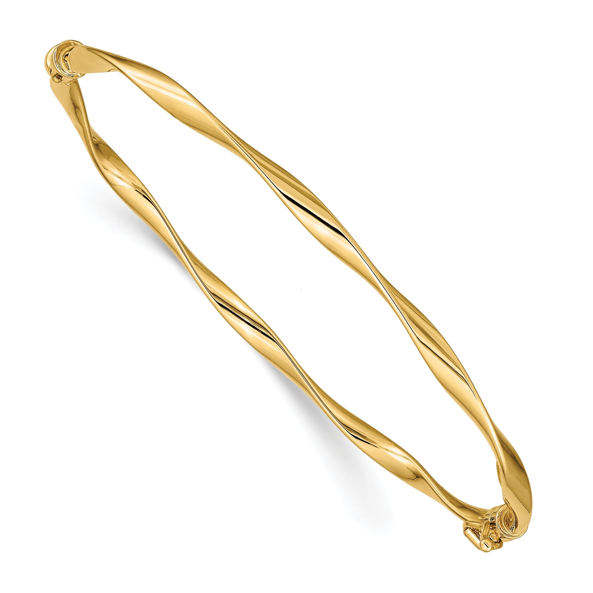 14k Polished Twisted 3.00mm Hinged Oval Bangle Bracelet