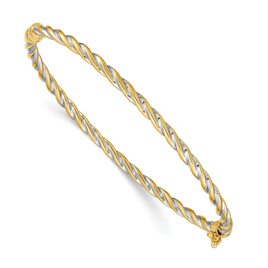 14k Two-Tone Polished 3.00mm Hinged Bangle Oval Bracelet