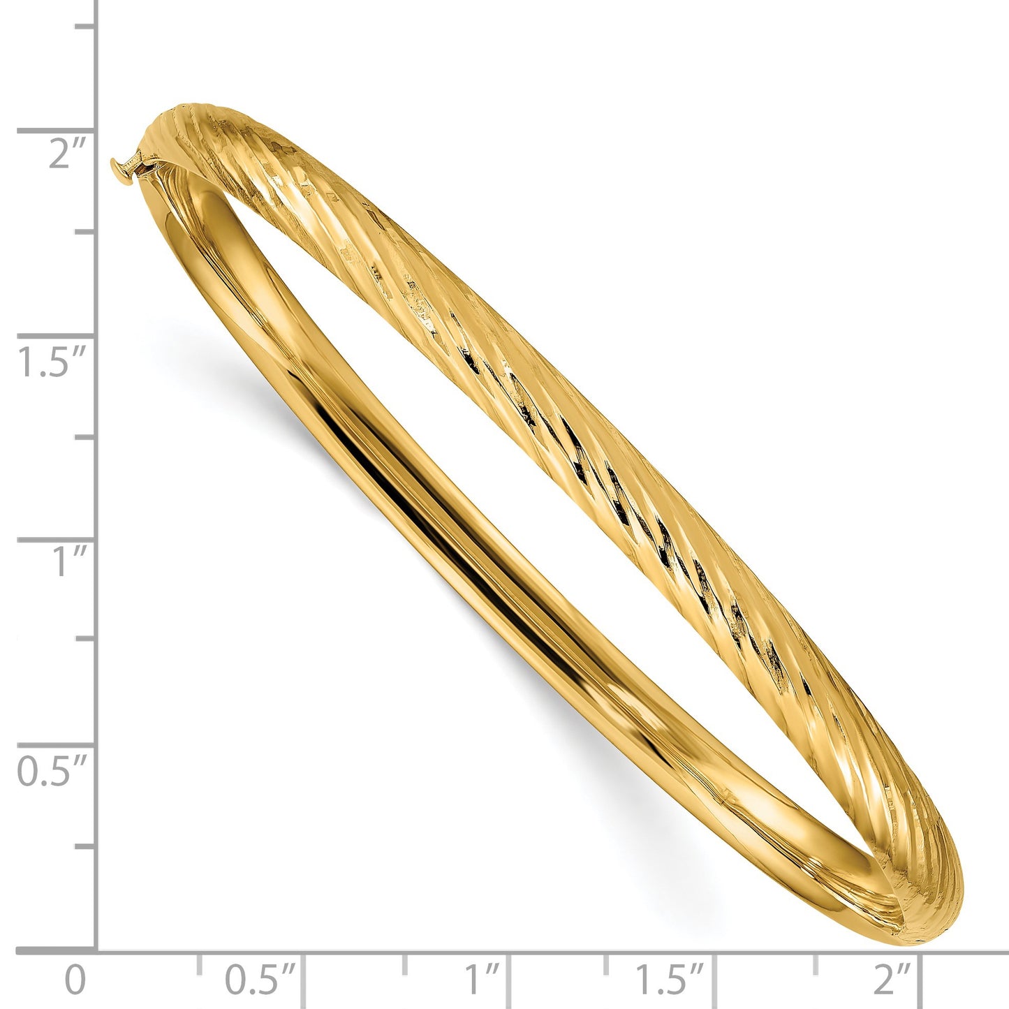 14k 3/16 Polished Textured 4.75mm Hinged Oval Bangle Bracelet
