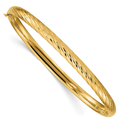 14k 3/16 Polished Textured 4.75mm Hinged Oval Bangle Bracelet