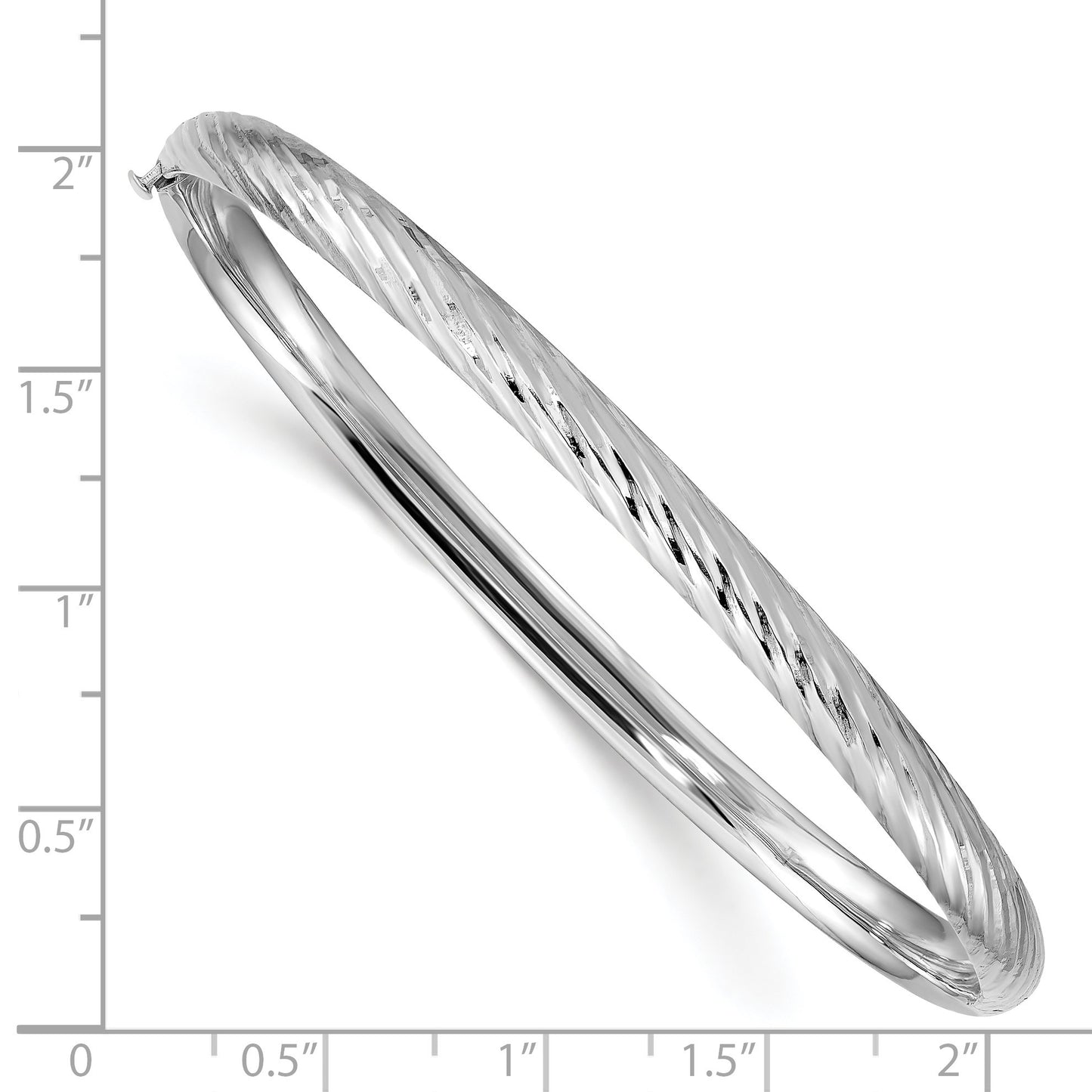 14k White Gold 3/16 Polished Textured 4.75mm Hinged Oval Bangle Bracelet