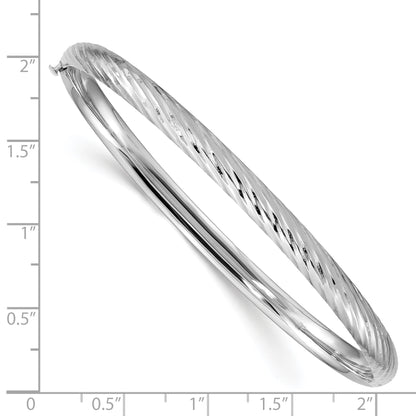 14k White Gold 3/16 Polished Textured 4.75mm Hinged Oval Bangle Bracelet