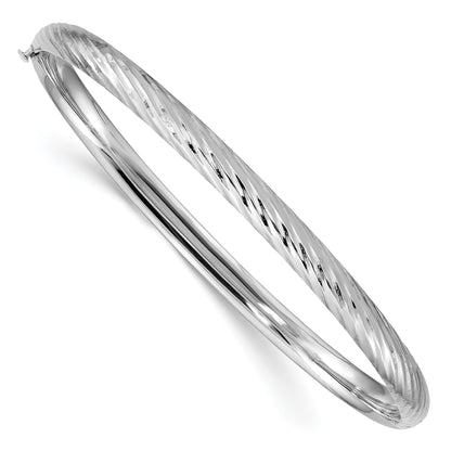 14k White Gold 3/16 Polished Textured 4.75mm Hinged Oval Bangle Bracelet