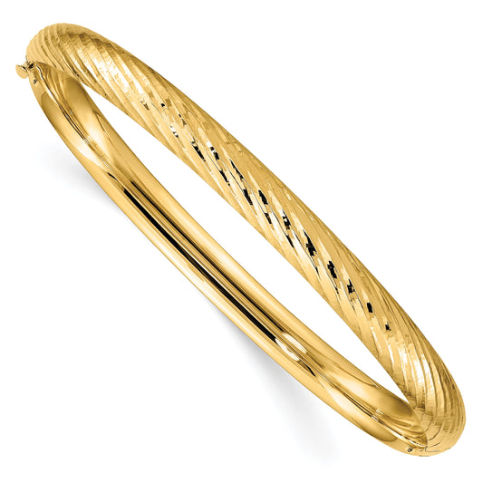 14k 4/16 Polished Textured 6.00mm Hinged Oval Bangle Bracelet