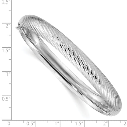 14k White Gold 5/16 Polished Textured 8.00mm Hinged Oval Bangle Bracelet