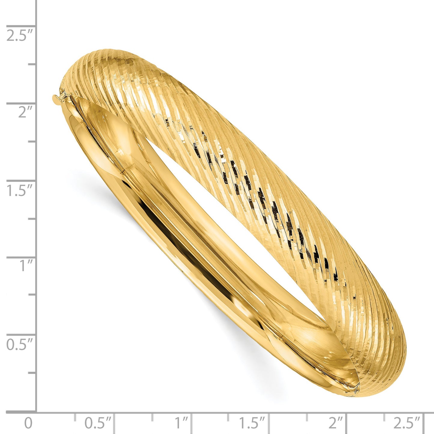 14k 7/16 Polished Textured 10.00mm Hinged Oval Bangle Bracelet