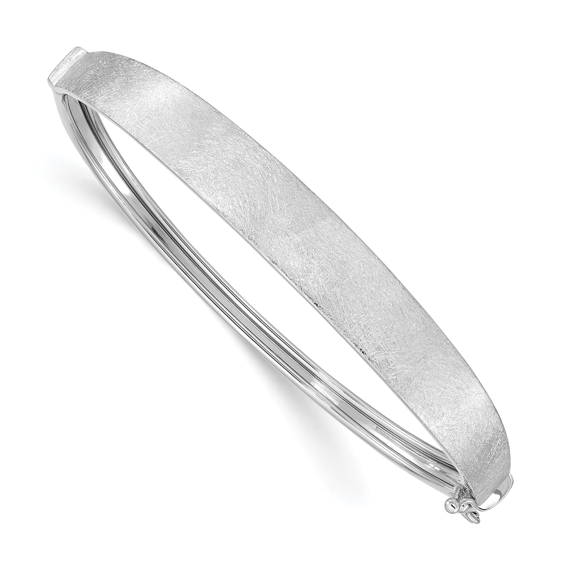 14k White Gold Satin Finish Graduated 8.00mm Hinged Oval Bangle Bracelet
