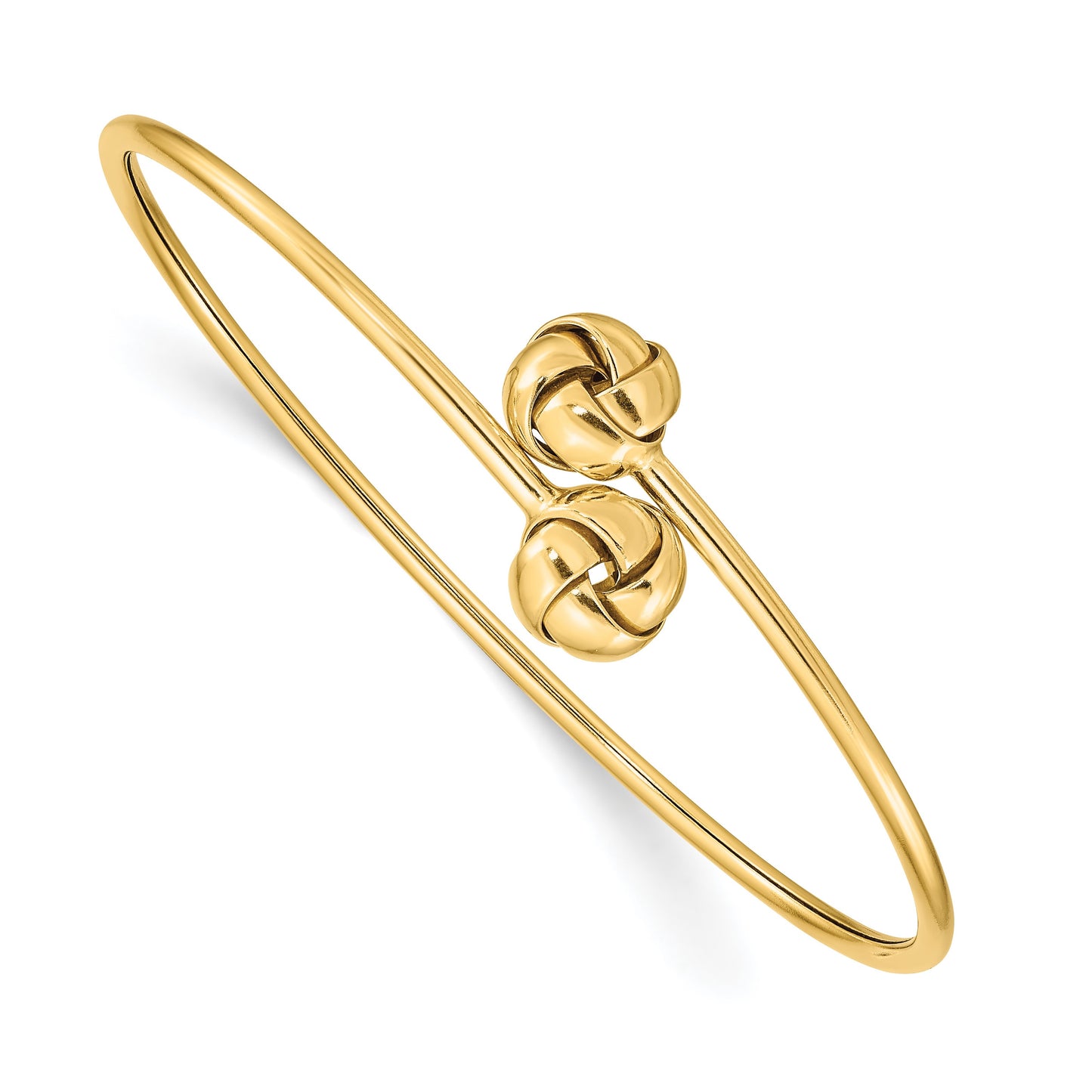 14K Polished 9.5mm Love Knot 2.00mm Flexible Oval Bangle Bracelet