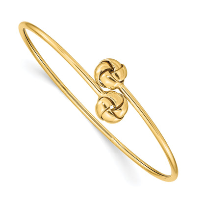 14K Polished 9.5mm Love Knot 2.00mm Flexible Oval Bangle Bracelet