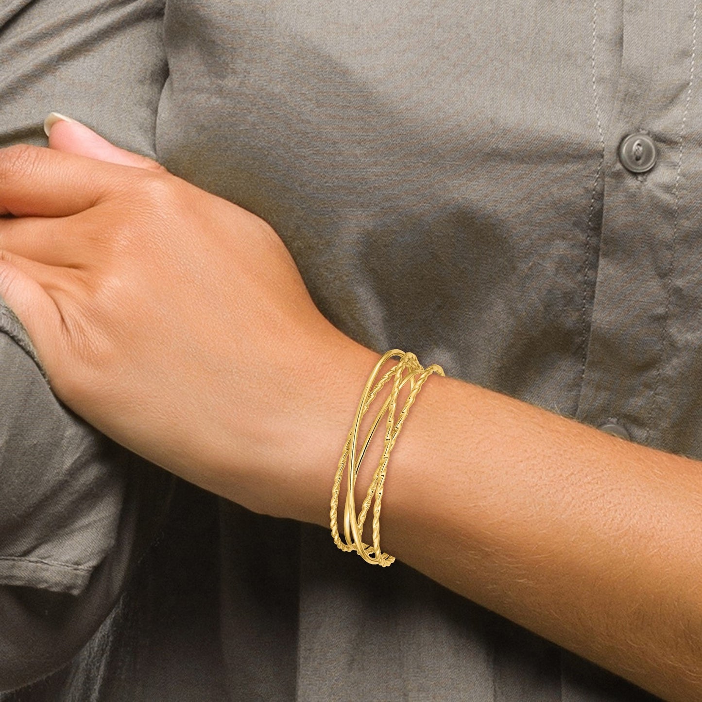 14k Polished Multi Tube Oval Cuff Bangle Bracelet