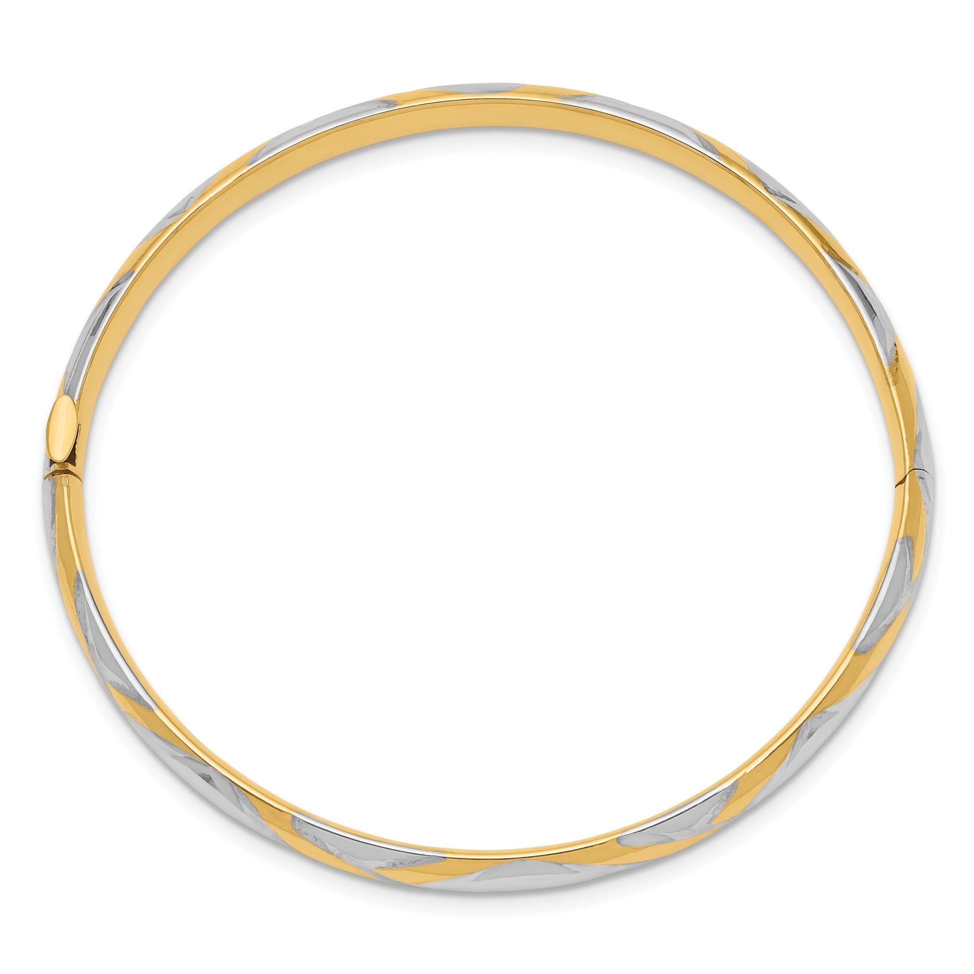 14k and White Rhodium 3/16 Criss-Cross 4.75mm Hinged Childrens Bangle